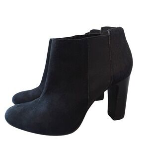 Trina Turk Womens Black Suede Calf Hair Block  High Heel Ankle Booties Size 6.5M